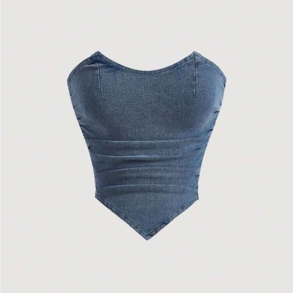 Fashion Nova Blue Denim Corset Crop Top